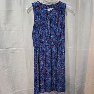 Loft Blue Poppy Floral Sleeveless Button Front Midi Dress Sz S Boho Cottagecore